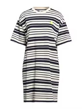 Wood Wood Black and White Striped T-Shirt Dress with Neon Accent